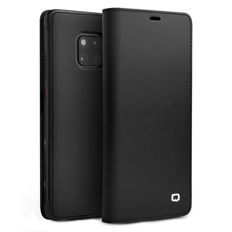 Husa din piele mata tip carte, cu buzunare carduri, Huawei Mate 20 Pro - Qialino Business Classic, culoare Negru