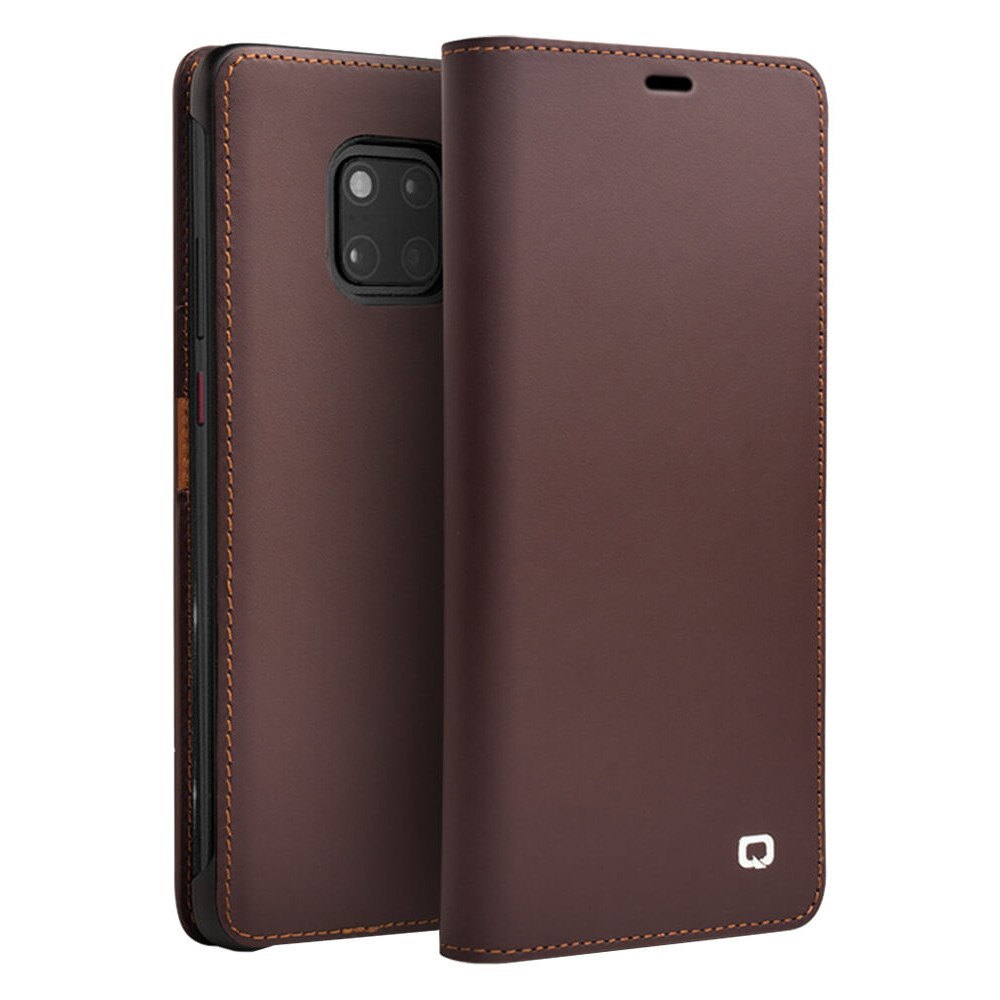 Husa din piele mata tip carte, cu buzunare carduri, Huawei Mate 20 Pro - Qialino Business Classic, culoare Maro coffee
