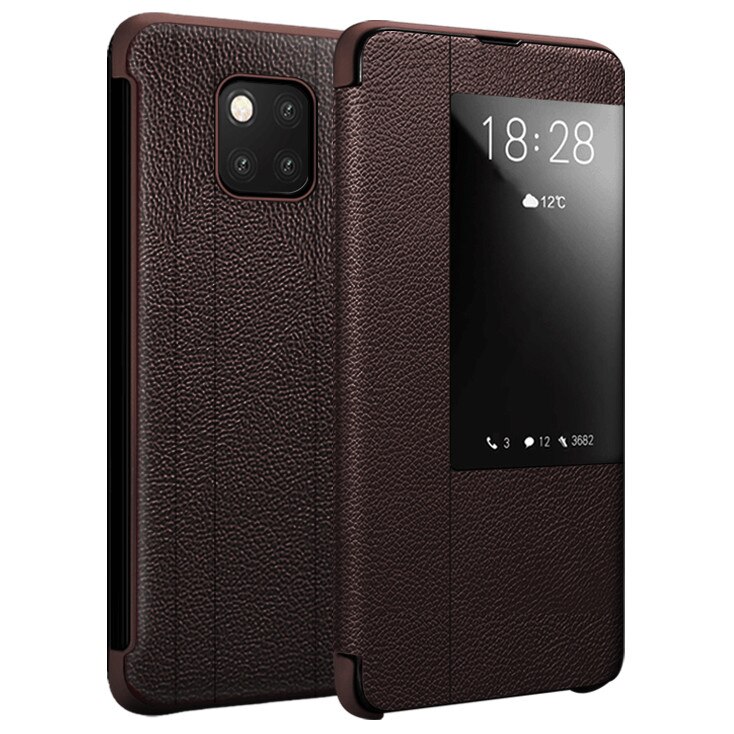 Husa slim din piele, smart cover, Huawei Mate 20 Pro, Xoomz Litchi Smart, culoare Maro coffee