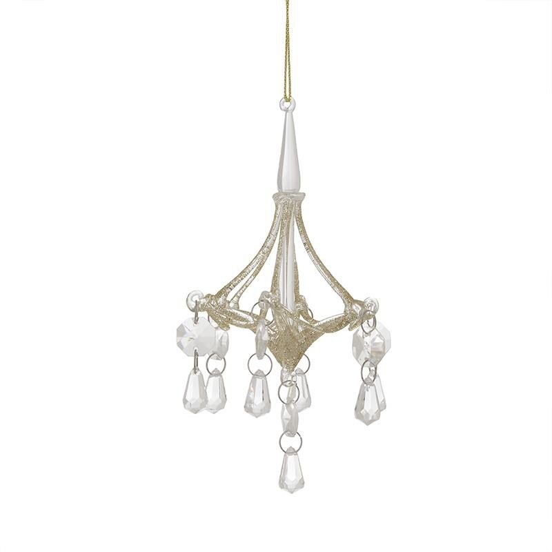 Set 4 ornament sticla Golden Chandelier, 9 x 16 cm