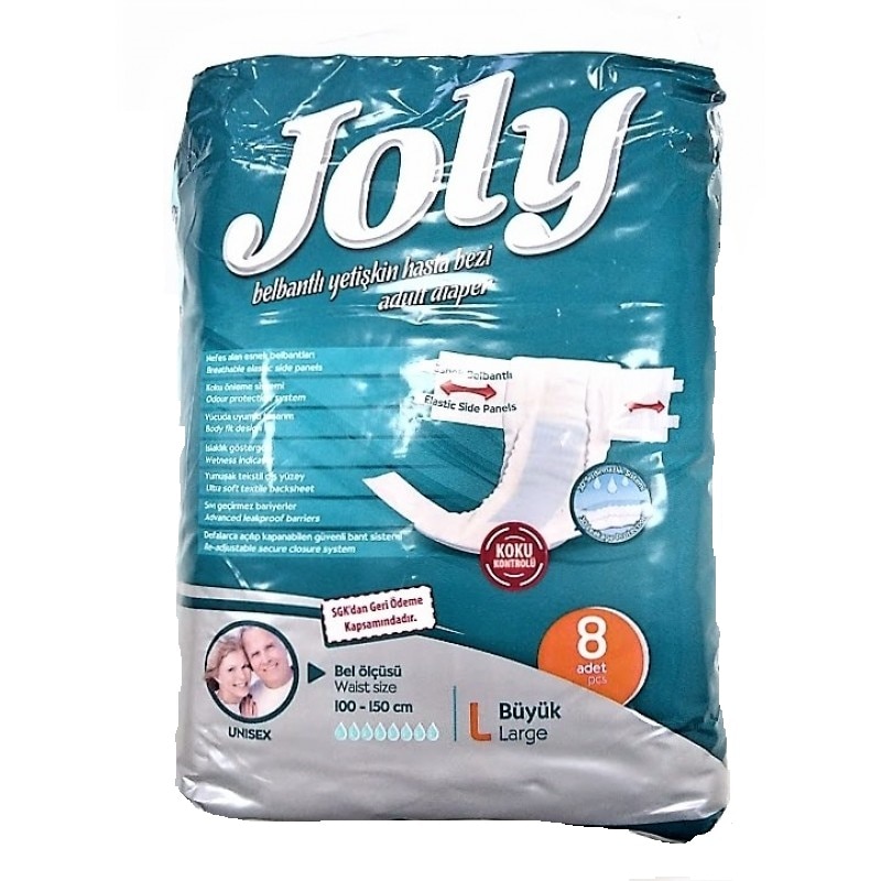 Scutece incontinenta Premium adulti Joly nr. 3 Large - L 8 buc/set + Servetele Economice Babyfin 72Buc/Pachet