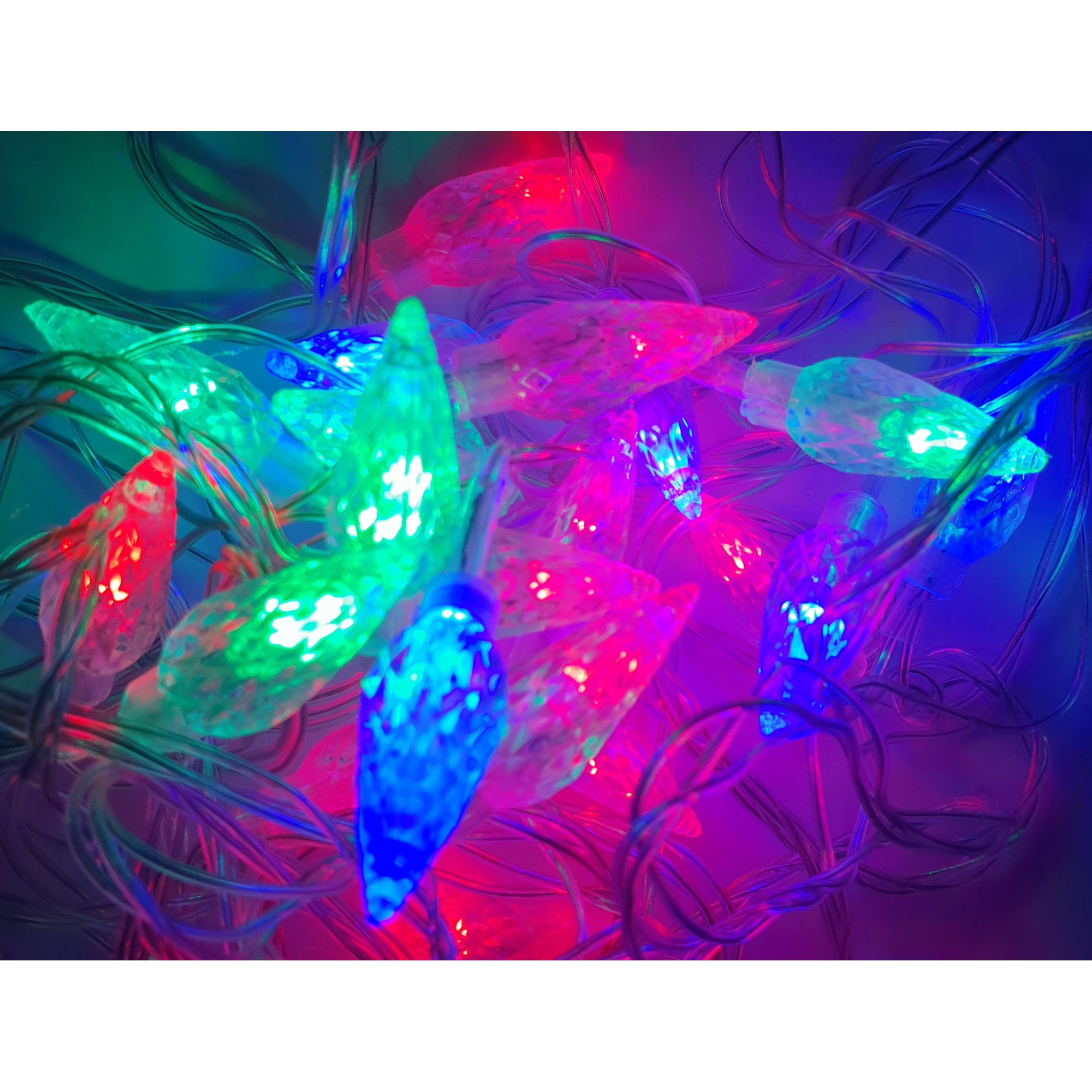 Instalatie Craciun Sir , Forme Pini , 20 LED-uri Multicolore , Cablu Transparent , 4 metri