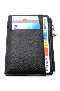 Portofel pentru carduri si buletin, Piele, Negru Portofel pentru carduri si buletin, Piele, Negru