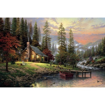 Tablou Canvas, Cabana ideala 1, Peisaj, 80 x 50 cm, Rama lemn, Multicolor Tablou Canvas, Cabana ideala 1, Peisaj, 80 x 50 cm, Rama lemn, Multicolor