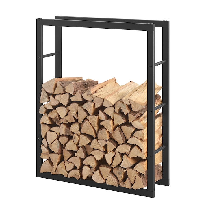 [en.casa]® Tűzifa állvány 80 x 100 x 25 cm kandalló fa tároló tartó keret acél fekete