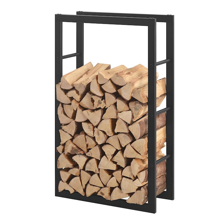[en.casa]® Tűzifa állvány 60 x 100 x 25 cm kandalló fa tároló tartó keret acél fekete