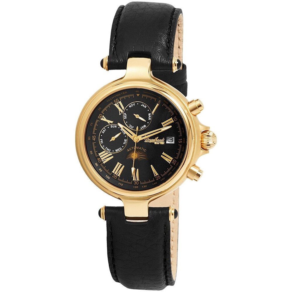 Ceas unisex, Engelhardt, automatic, carcasa aurie, curea piele neagra
