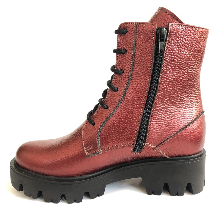 Ghete dama cu talpa inalta antiderapanta, Piele Naturala, Mateo Shoes, Rosu