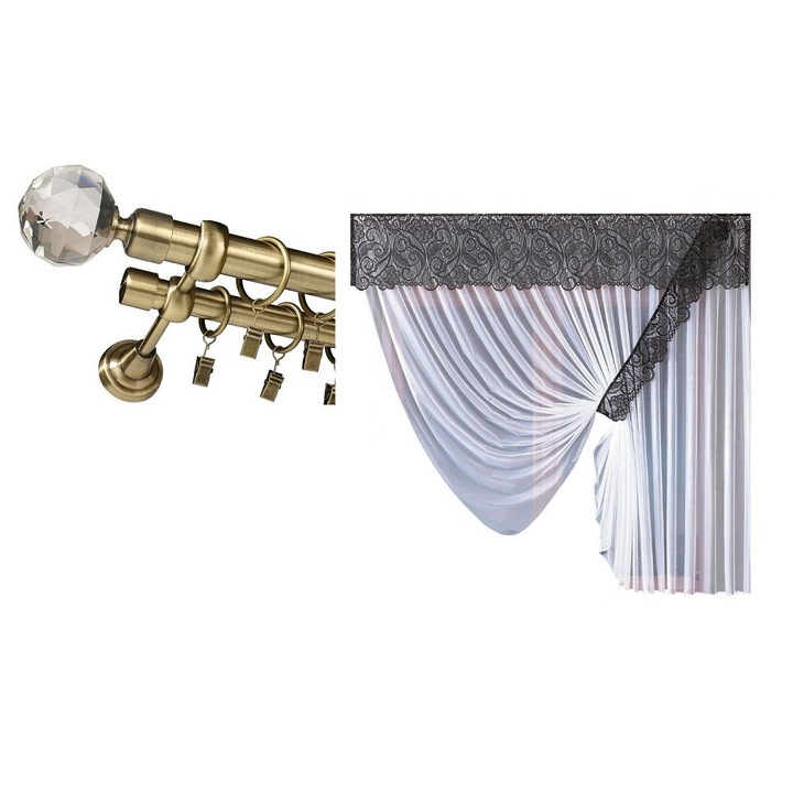 Set galerie Kula Crystal 19/19 - 160 cm aur antic + perdea Benita 400x180 + 200x40