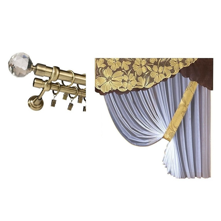 Set galerie Kula Crystal 19/19 - 160 cm aur antic + perdea Berit 400x220 + 200x70