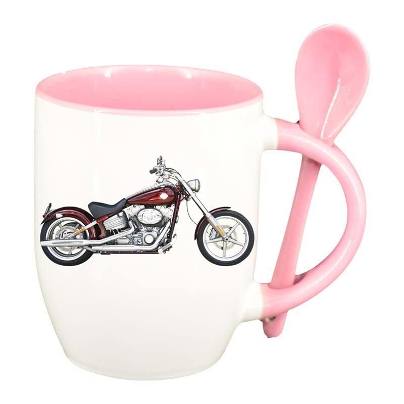 Cana Motor cu lingurita, interior roz, 330ml, D53