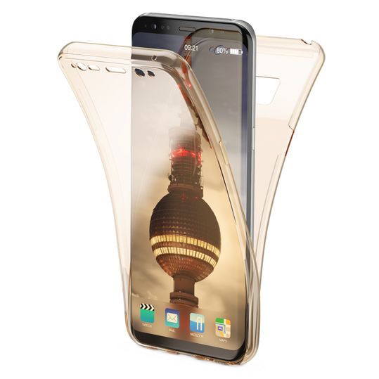 Husa Full TPU 360° (fata + spate) pentru Samsung Galaxy A7 (2018), Gold Transparent