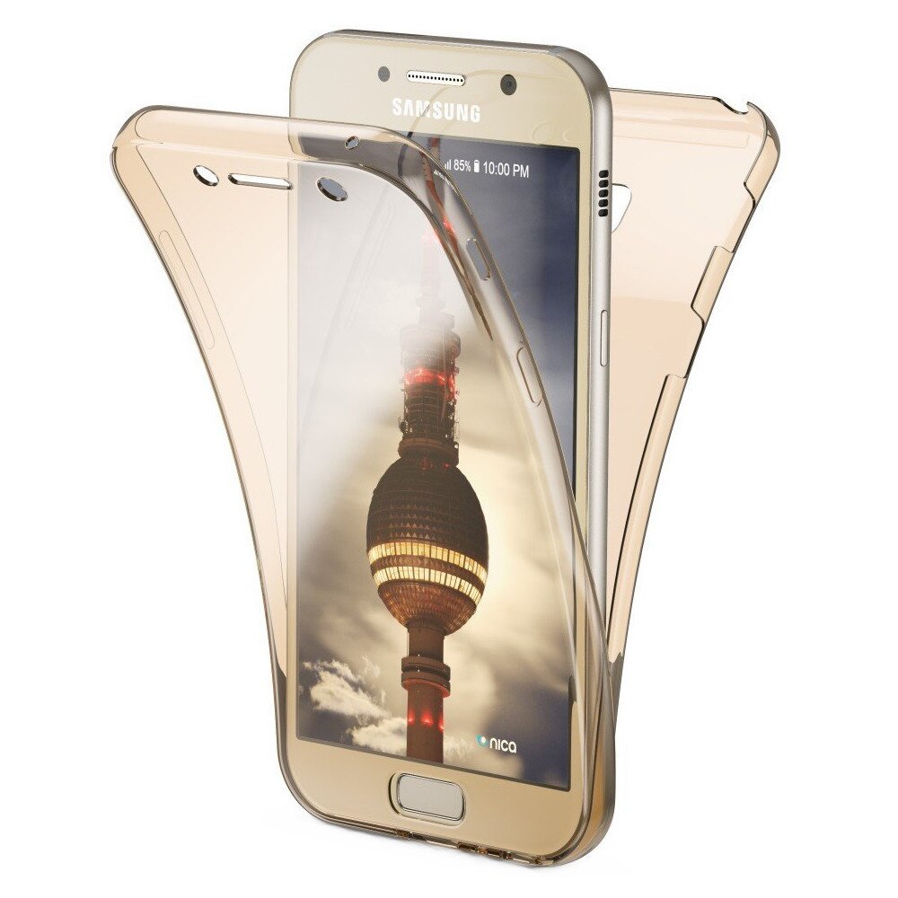 Husa Full TPU 360° (fata + spate) pentru Samsung Galaxy A7 (2017), Gold Transparent