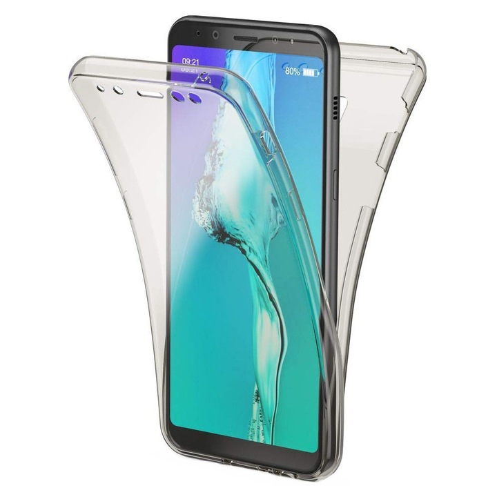 Цял TPU 360° калъф (преден + заден) за Samsung Galaxy A8 (2018), прозрачно сив