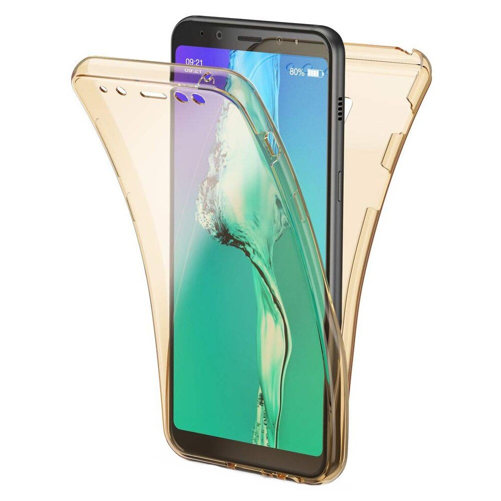 Husa Full TPU 360° (fata + spate) pentru Samsung Galaxy A8 Plus (2018), Gold Transparent