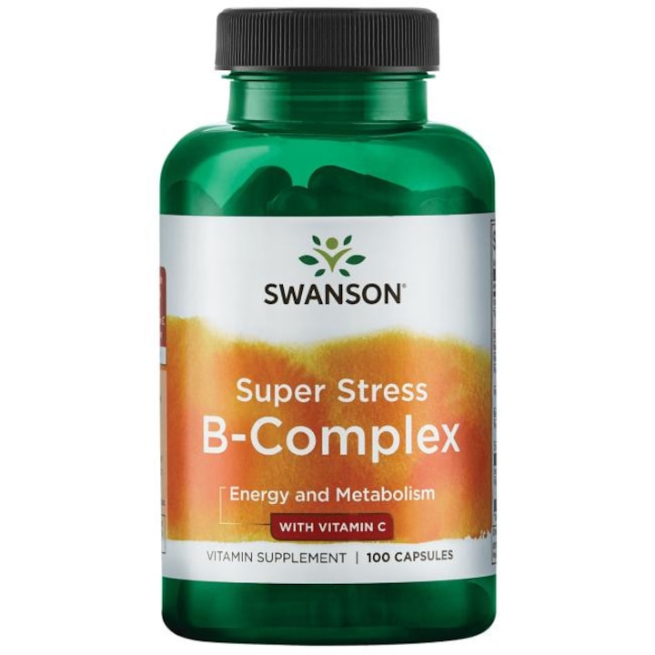 Хранителна добавка Swanson Health Products Супер Стрес Б-комплекс с Витамин Ц , 100 Капсули
