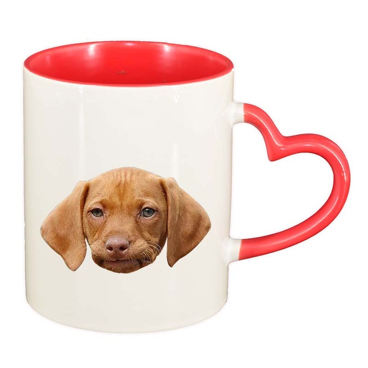 Cana Dog, interior rosu, maner inima, 330ml, D93