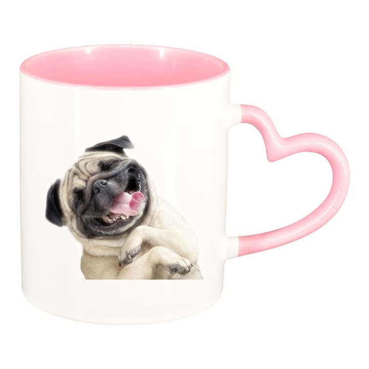 Cana Dog, interior roz, maner inima, 330ml, D94