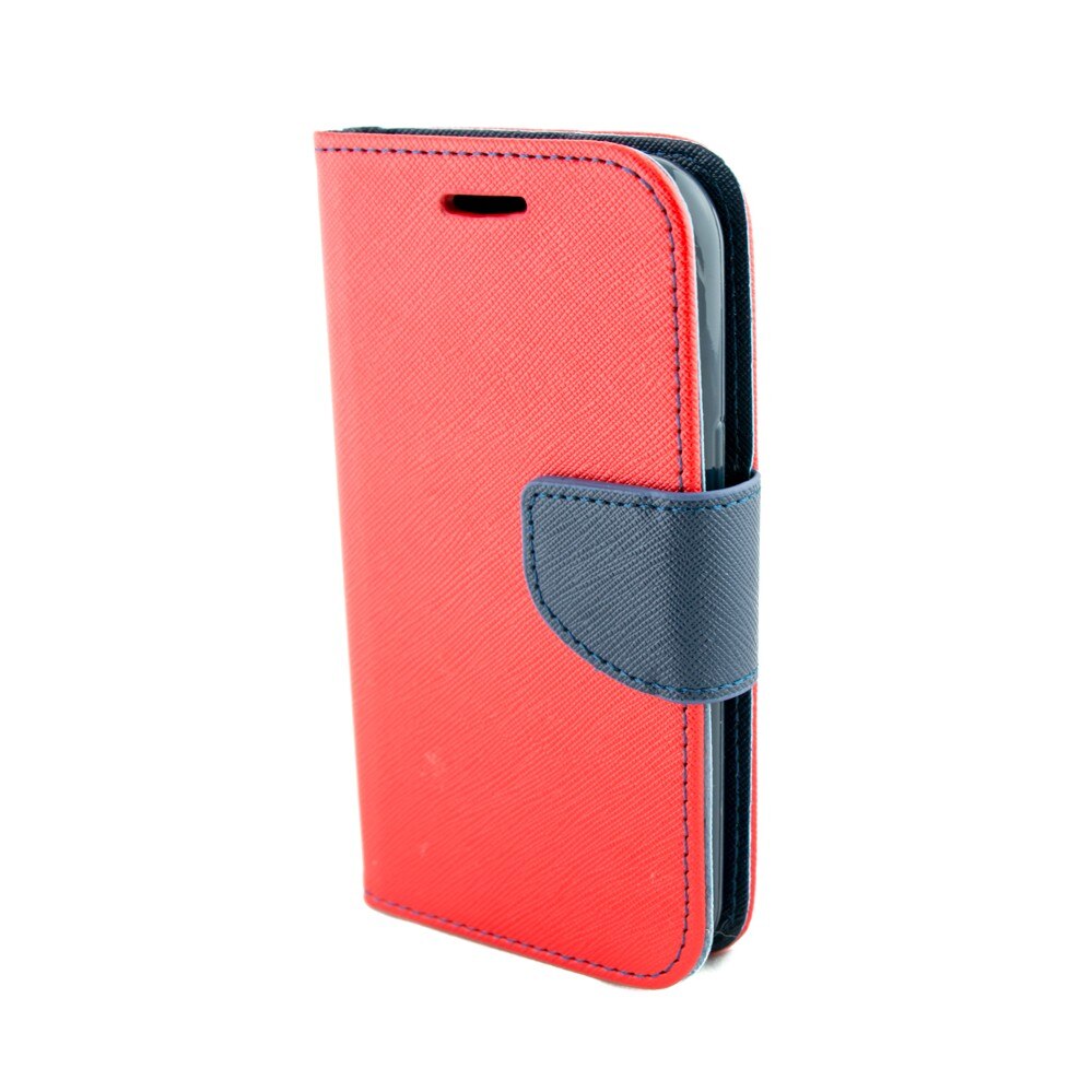 Husa piele, ECO Fancy, Samsung GalaxyJ1, Rosu/Albastru