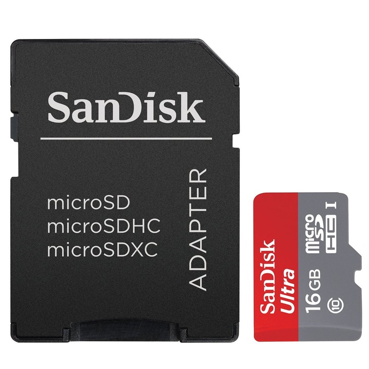 Карта памет SanDisk Ultra microSDHC 16GB, UHS-I, Class 10 + Адаптер