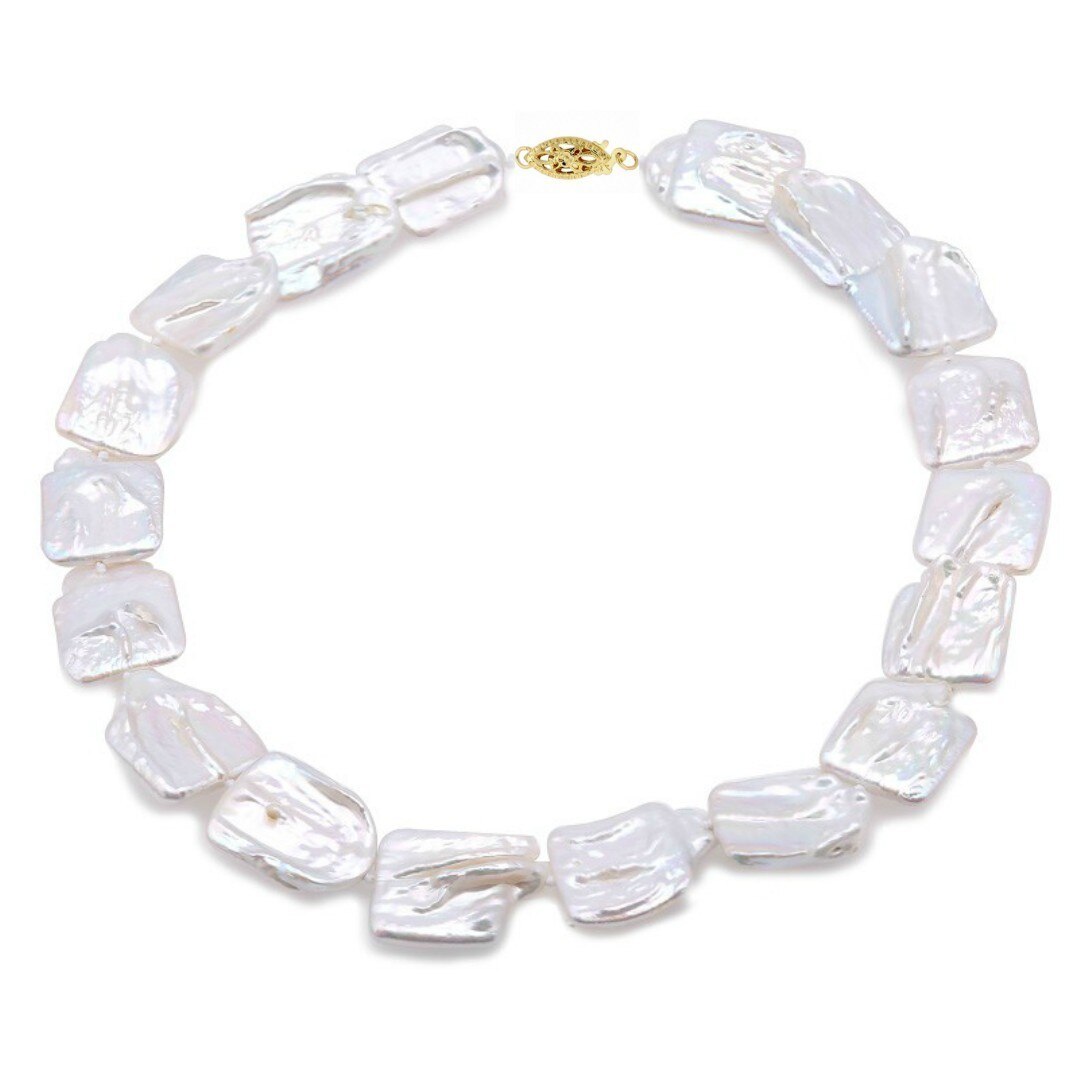 Colier Perle Naturale Baroque Albe cu Inchizatoare Aur