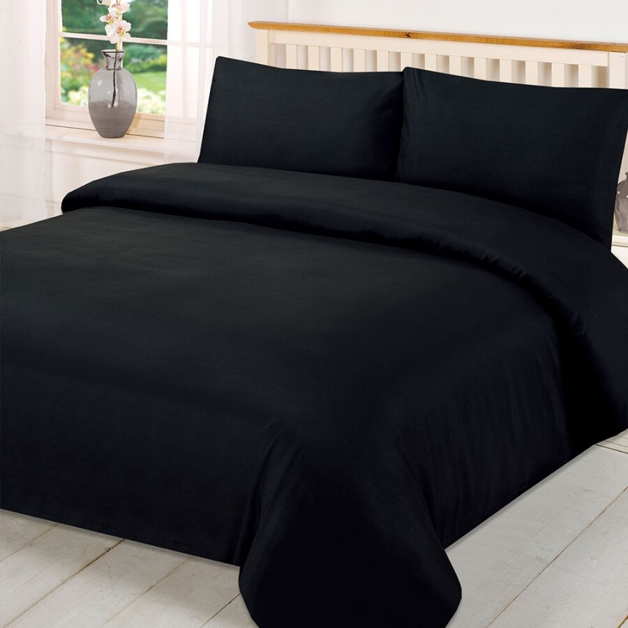 Lenjerie de Pat, Bumbac Ranforce Lux, Model Negru Uni, 1 persoana, 50X70, 150X200