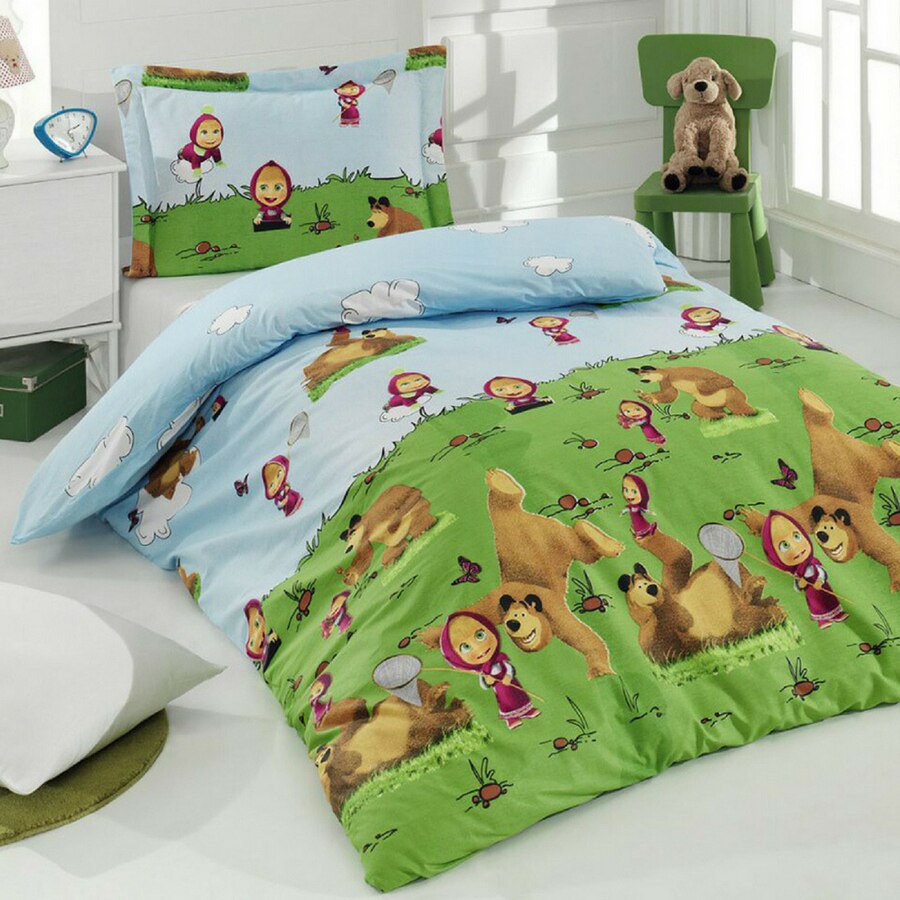 Lenjerie de Pat, Bumbac Ranforce Lux, Model Masha si Ursul, 2 persoane, 50X70, 220X200
