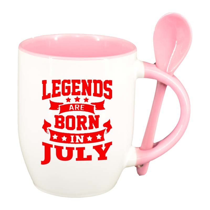 Cana Legend cu lingurita, interior roz, 330ml, D77