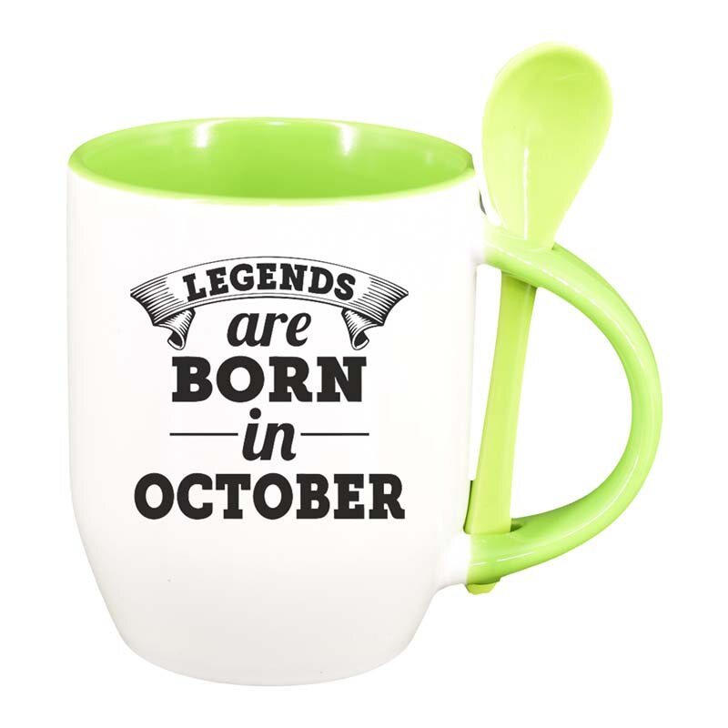 Cana Legend cu lingurita, interior verde deschis, 330ml, D72