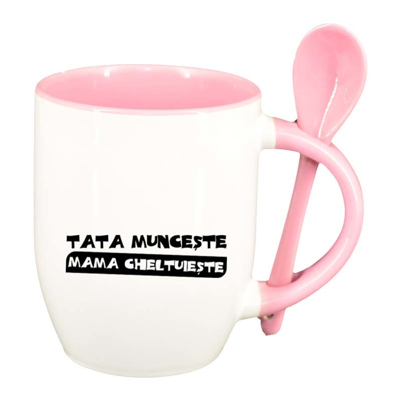 Cana Tata cu lingurita, interior roz, 330ml, D89