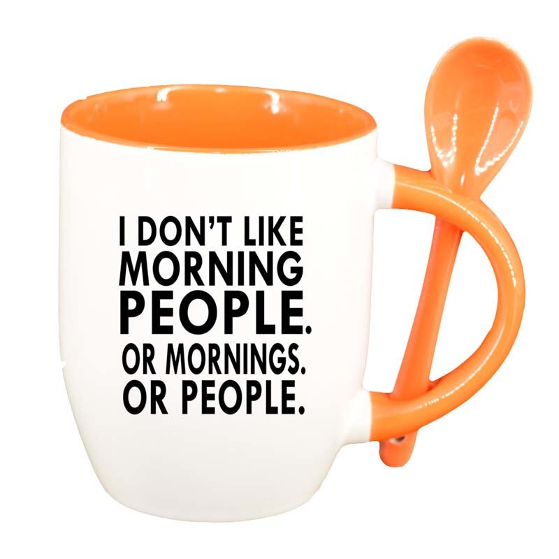 Cana I Don`t Like cu lingurita, interior portocaliu, 330ml, D85