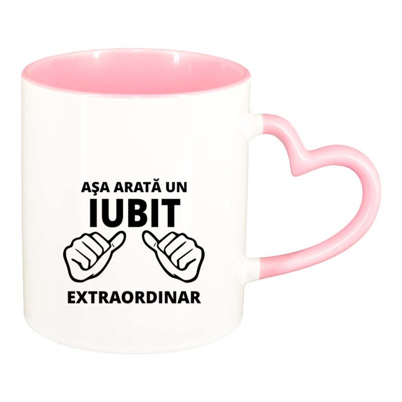 Cana Extraordinar, interior roz, maner inima, 330ml, D88