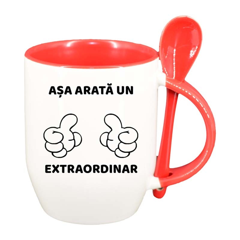 Cana Extraordinar cu lingurita, interior rosu, 330ml, D90