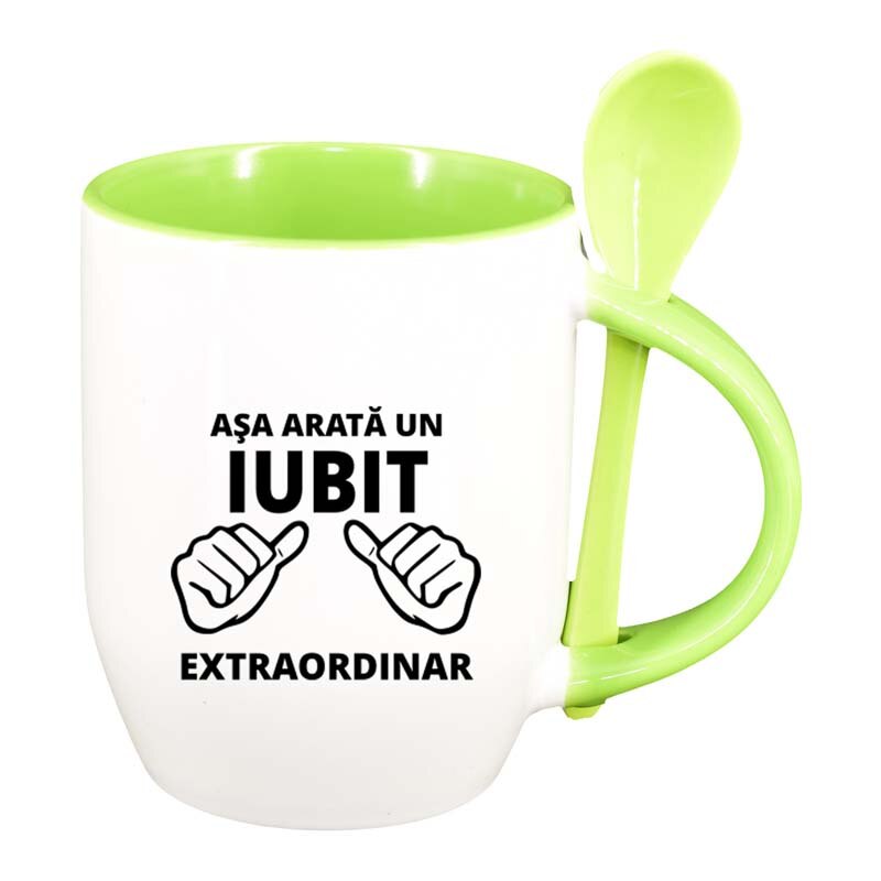 Cana Extraordinar cu lingurita, interior verde deschis, 330ml, D88
