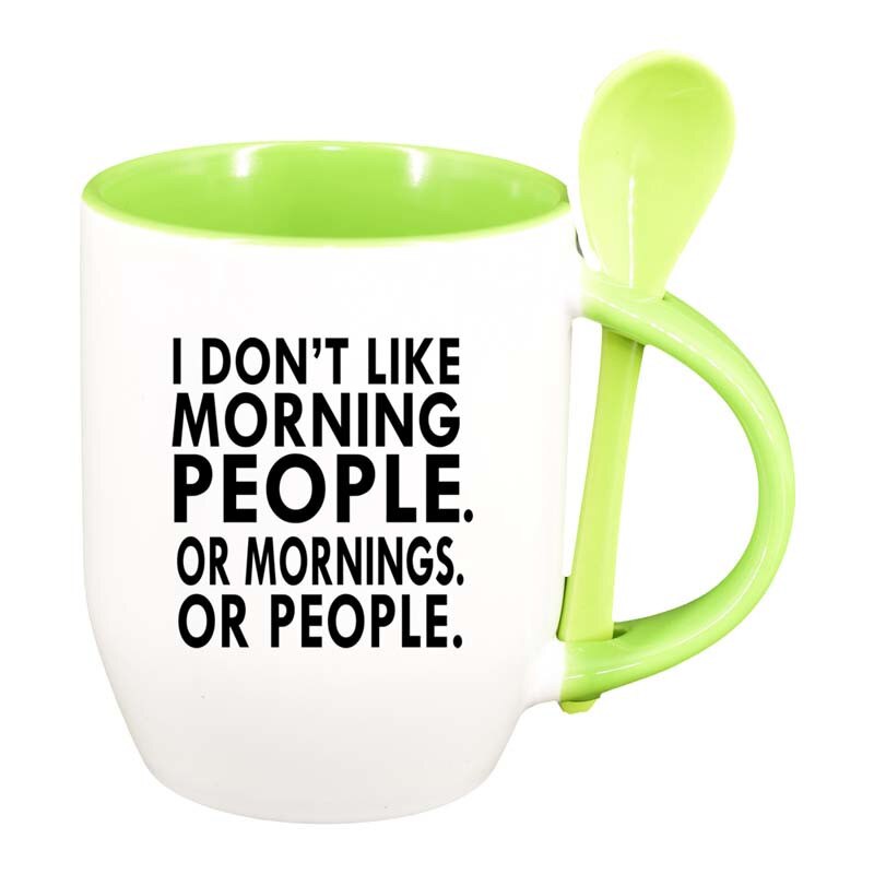 Cana I Don`t Like cu lingurita, interior verde deschis, 330ml, D85