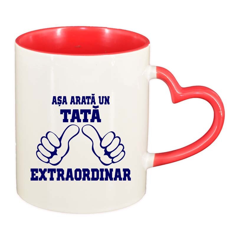 Cana Extraordinar, interior rosu, maner inima, 330ml, D86