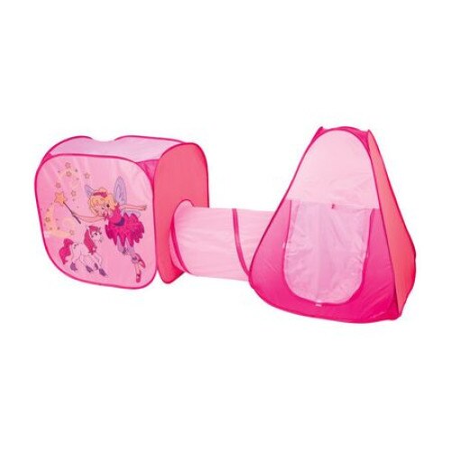 Loc de joaca 3 in 1 Princess ideal pentru copii cu 100 de bile cadou compus din 2 corturi si tunel intermediar roz