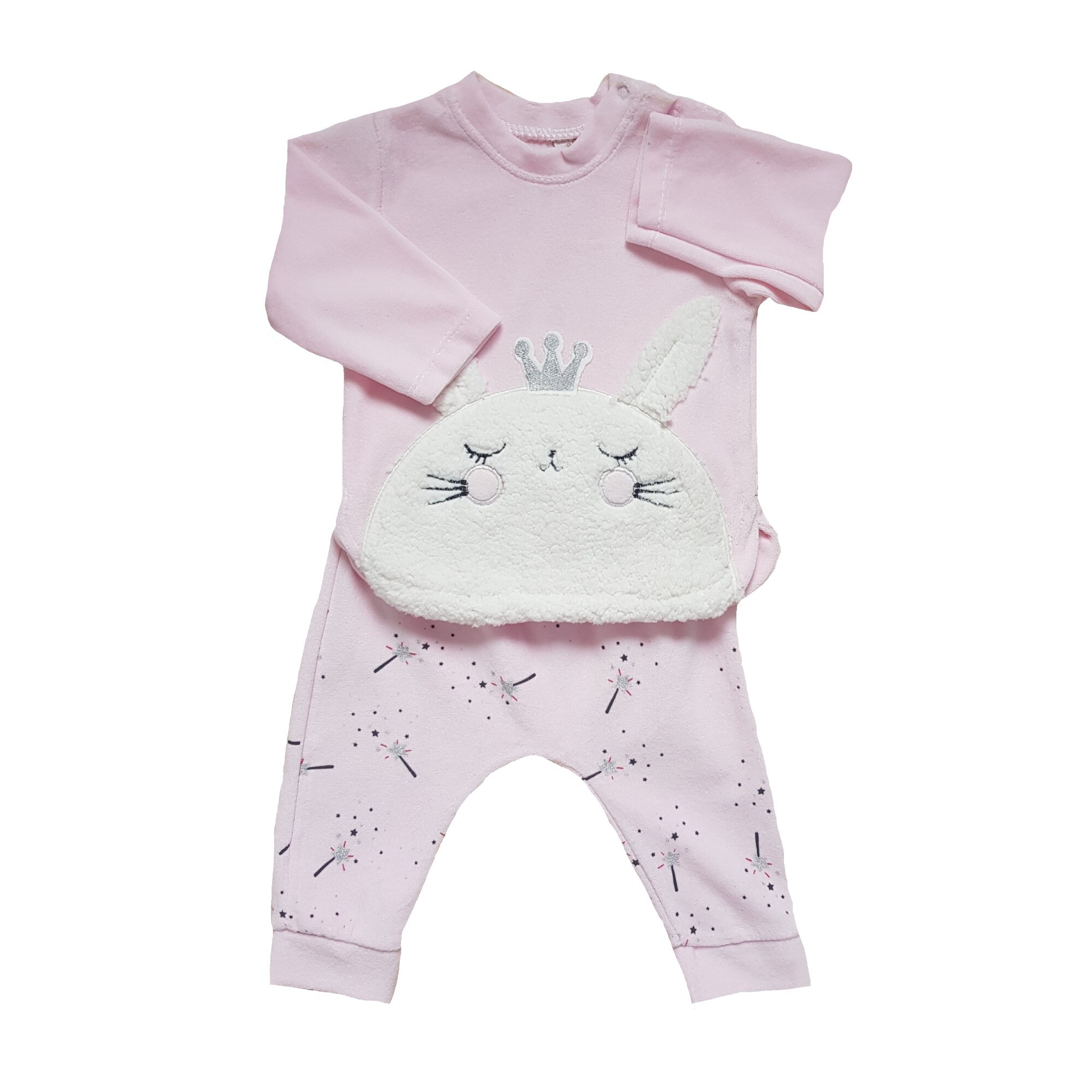 Compleu fetite din 2 piese, catifea, pisicuta, varsta 9 luni