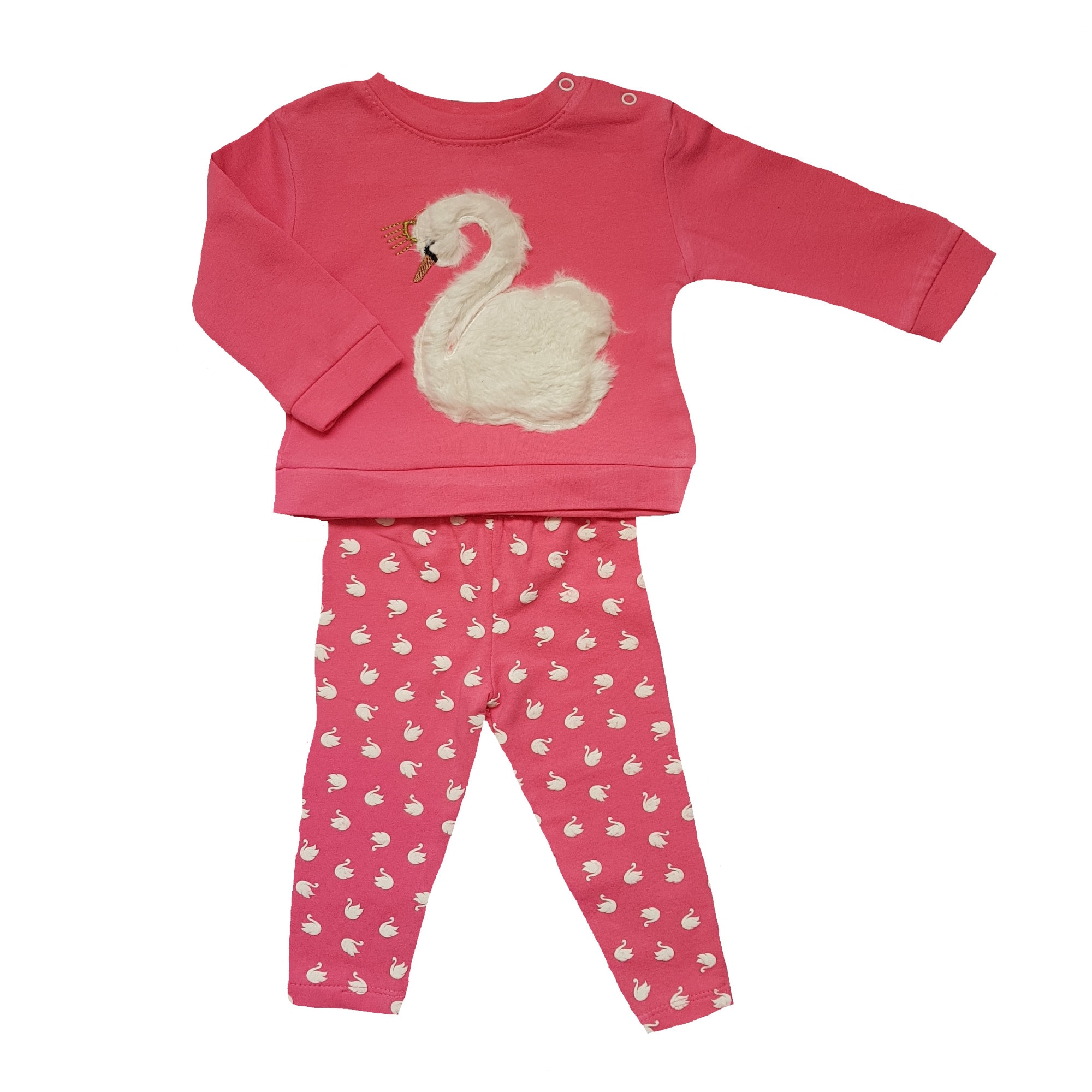 Compleu vatuit fetite din 2 piese, Melisa, Lebada, Roz