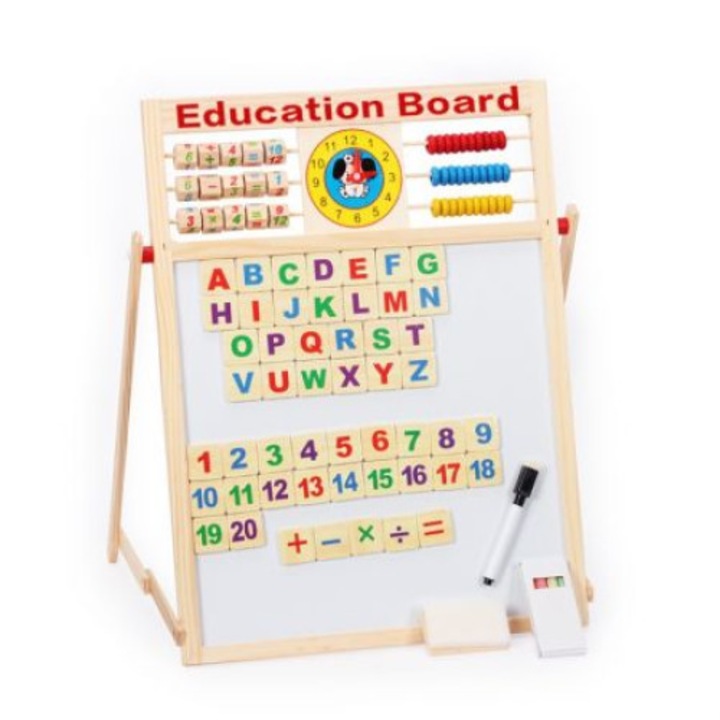 Tabla magnetica de scris cu doua fete si socotitoare, Education Board, Mare 58m x 48.5cm , Picodino ®