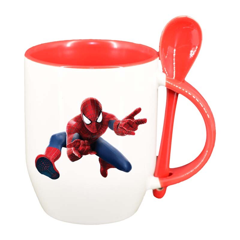 Cana Spiderman cu lingurita, interior rosu, 330ml, D115