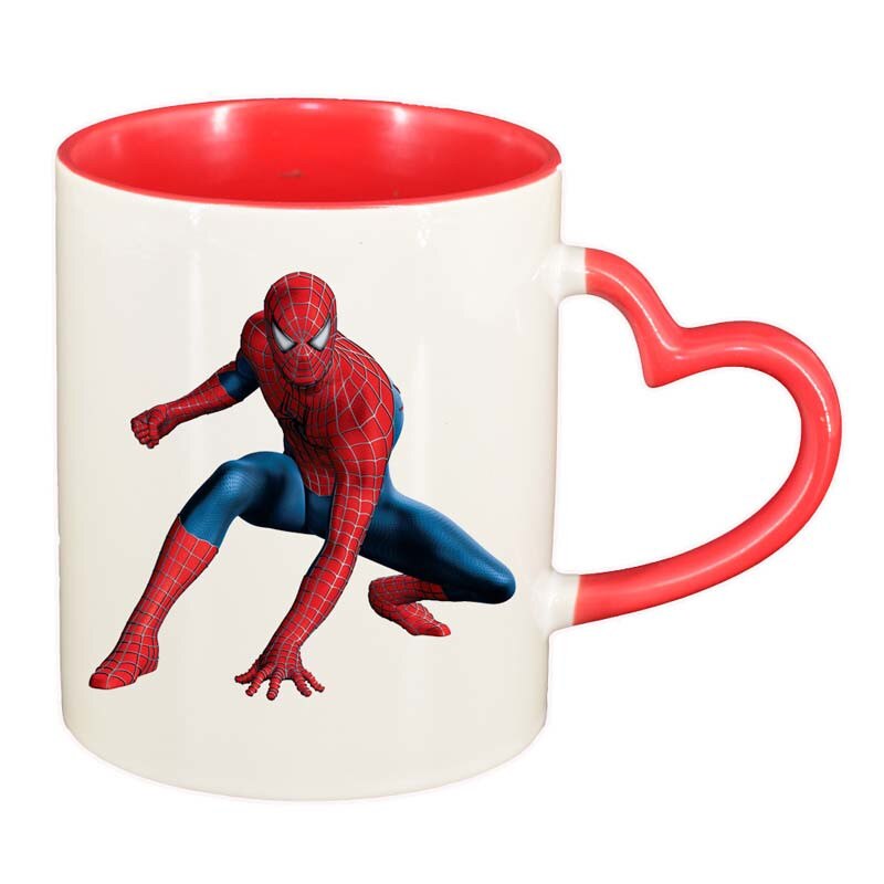 Cana Spiderman, interior rosu, maner inima, 330ml, D114