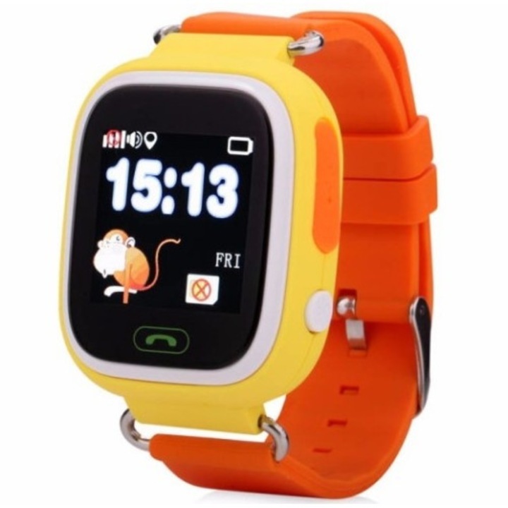 Smartwatch за деца iUni Kid100, Touchscreen, GPS проследяване, вграден телефон, SOS бутон, Bluetooth, Оранжев + Говорител