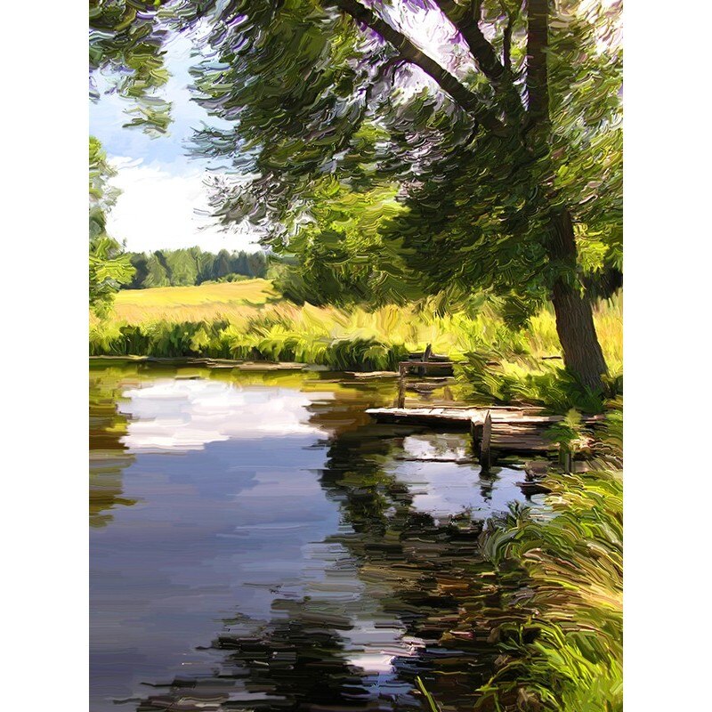 Tablou canvas, produs DekoStore, pentru living/dormitor/birou, inramat pe cadru de lemn, print HD, Peisaj lac, 60x80 cm