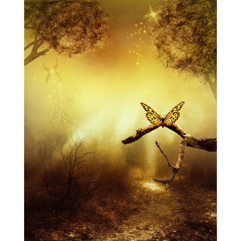 Tablou canvas, produs DekoStore, pentru living/dormitor/birou, inramat pe cadru de lemn, print HD, Fluture auriu, 70x100 cm