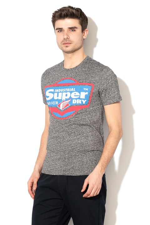 SUPERDRY, Heritage póló gumis mintával, Sötétszürke, M