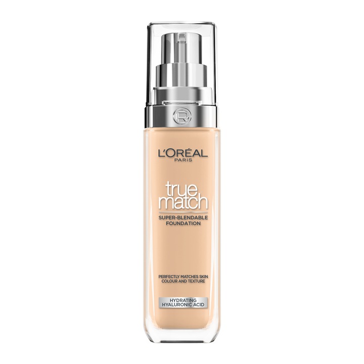 Fond de ten L'Oreal Paris True Match 3N Subton Neutru, infuzat cu acid hialuronic, se adapteaza la nuanta tenului, 30 ml