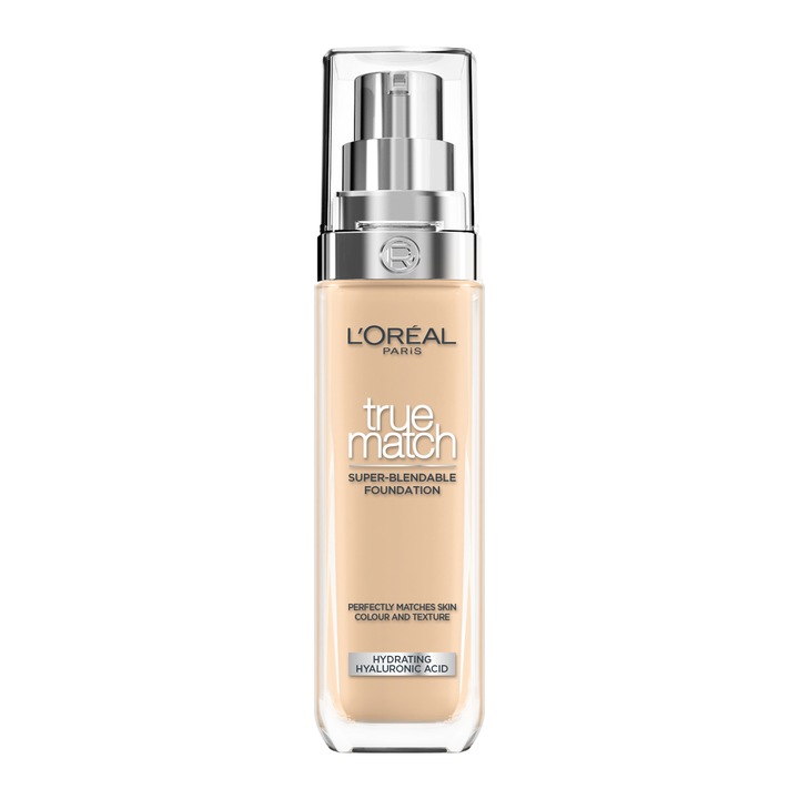 Fond de ten L'Oreal Paris True Match 4N Subton Neutru, infuzat cu acid hialuronic, se adapteaza la nuanta tenului, 30 ml