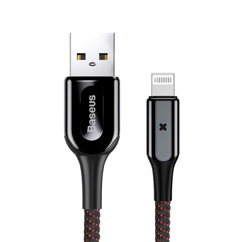 Cablu Baseus X-type Light USB la Lightning, Negru, 1m, 2.4A, impletitura poliester