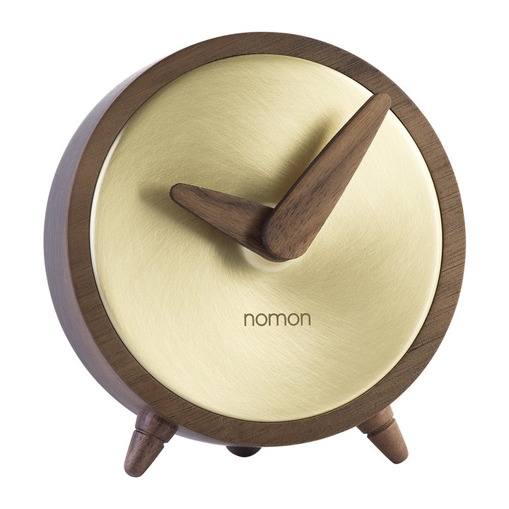 Ceas decorativ de masa, Nomon Atomo nuc/auriu d.10cm, H.10.5cm